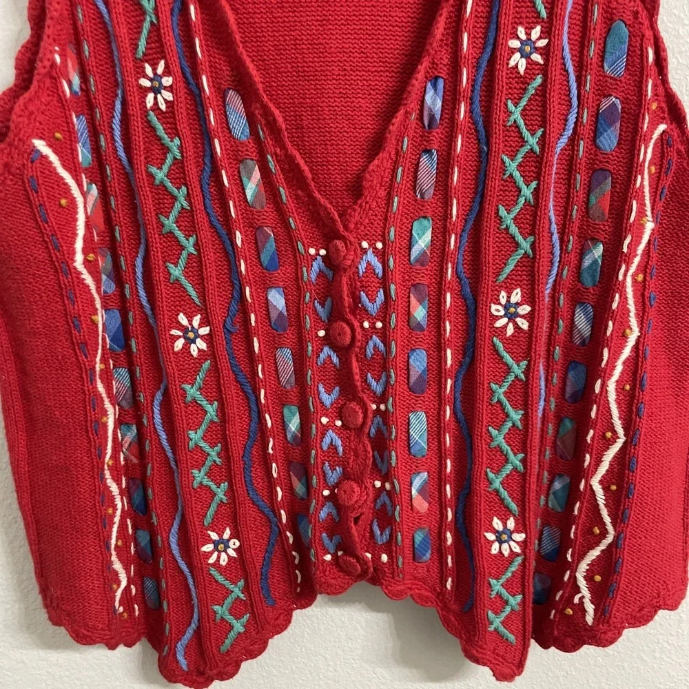 Vintage Koret City Blues Red Ribbon Knit Sweater‎ Vest Cottagecore Women's M
